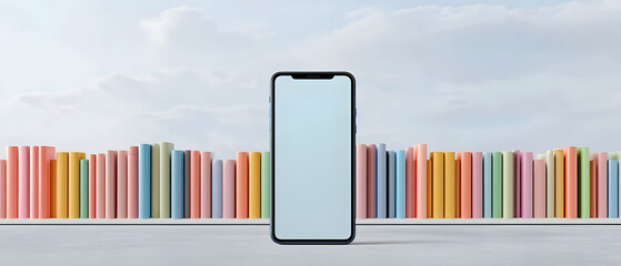 Fototapeta premium Pastel Colored Books And Smartphone Mockup