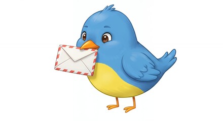 Cartoon bird holding letter
