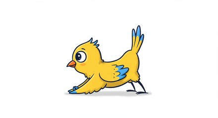 Cartoon yellow bird stretching