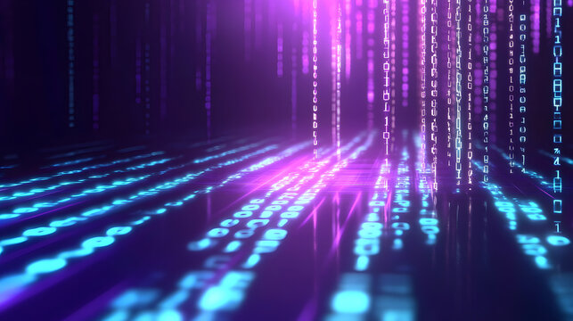 Flowing binary data stream digital realm abstract art futuristic environment immersive perspective technology concept