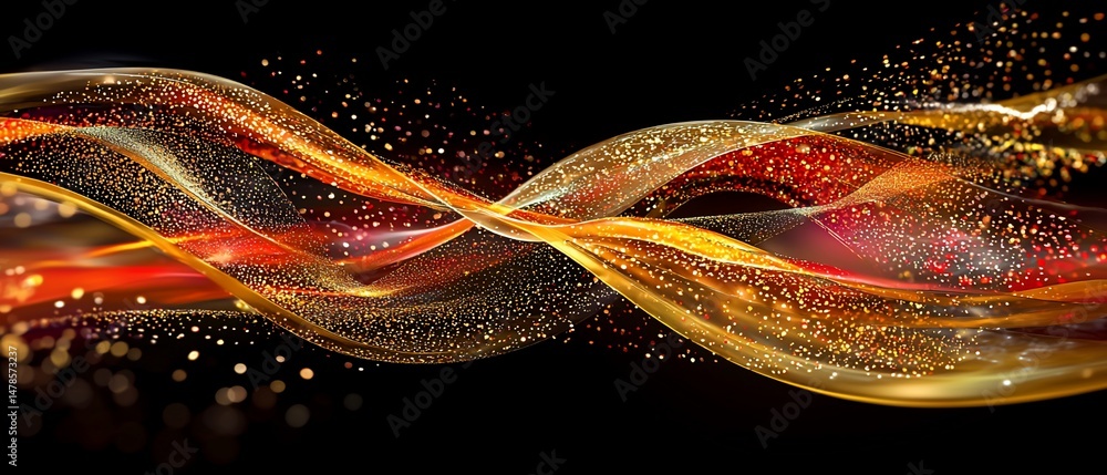 Aufkleber abstract interplay of golden streams and sparkling particle flow on dark backdrop