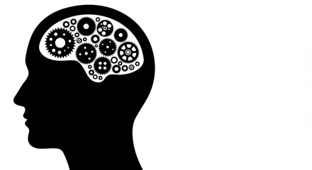 Silhouette of a head with gears inside, brain concept