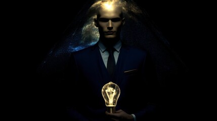 Businessman Holding Glowing Lightbulb  Innovation  Ideas  Success  Future  Technology