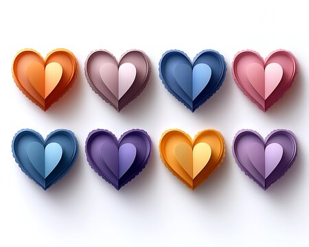 Colorful layered hearts arranged in grid