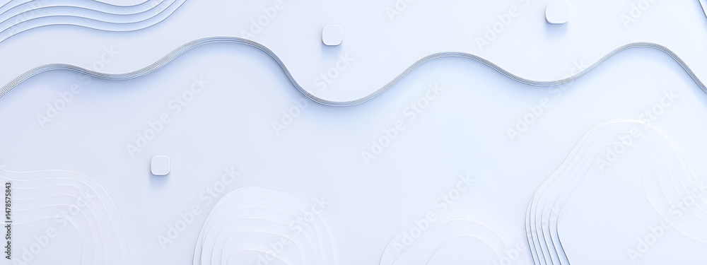 Poster minimalist white topographic design with wave curves and rounded squares suitable for modern and cle