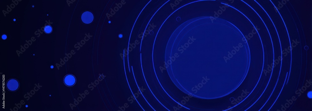 Poster abstract design with concentric circles and glowing dots.