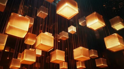 Illuminated Cubic Installation: A Dazzling Display of Amber Lights - Powered by Adobe