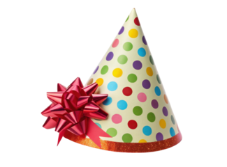 Colorful Polka Dot Party Hat with Red Bow for Celebrations and Festive Occasions