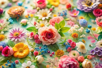 Miniature Floral Botanical Collage Backdrop: Tilt-Shift Photography