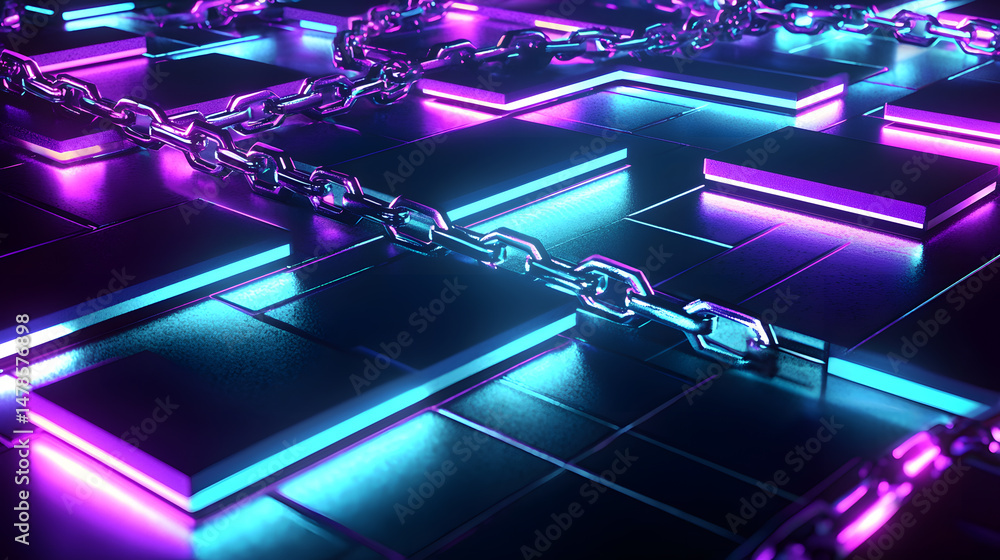 Poster illuminating blockchain concepts digital space visual art futuristic environment abstract viewpoint 