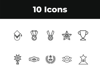 Awards line icon set. Set of outline icons related to trophy, winner, medal, winner prize, success, best, reward, champion and others. Vector illustration design .