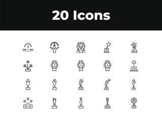 Awards line icon set. Set of outline icons related to trophy, winner, medal, winner prize, success, best, reward, champion and others. Vector illustration design .