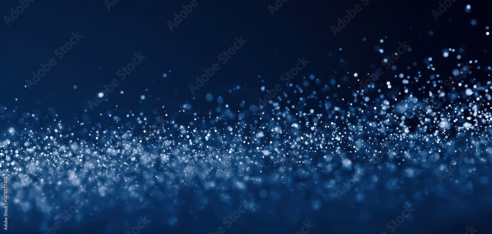 Poster abstract digital design of particles in deep blue.