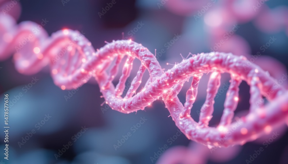 Poster close-up view of a colorful dna helix model illuminated with sparkling details