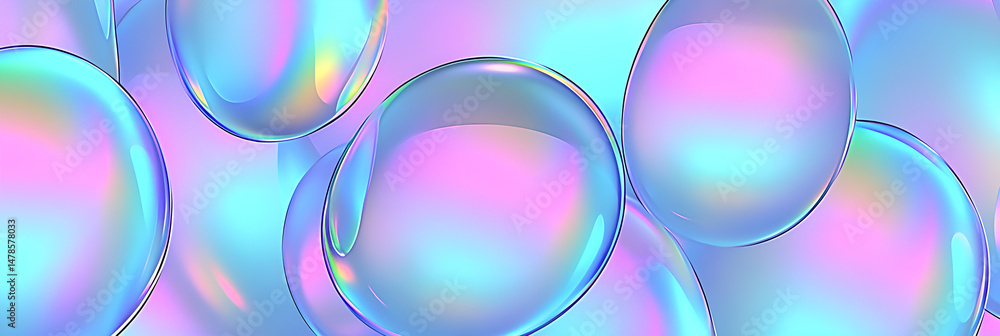 Poster abstract 3d rendered image of vibrant glowing soap bubbles with soft color gradients in pink and blu
