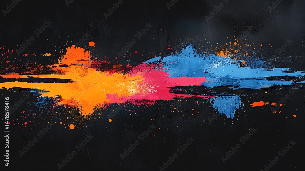 Poster vibrant horizontal paint streaks burst across the canvas, creating dynamic splashes of color on blac