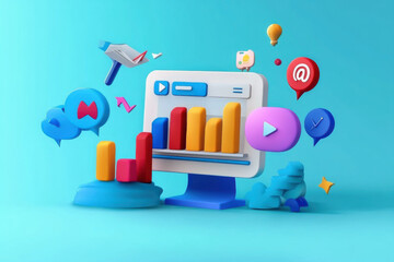 Obraz premium Digital marketing modern flat concept for web banner design.