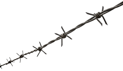 Rusty Barbed Wire Fence Stringing Across a Dark and Isolated Background