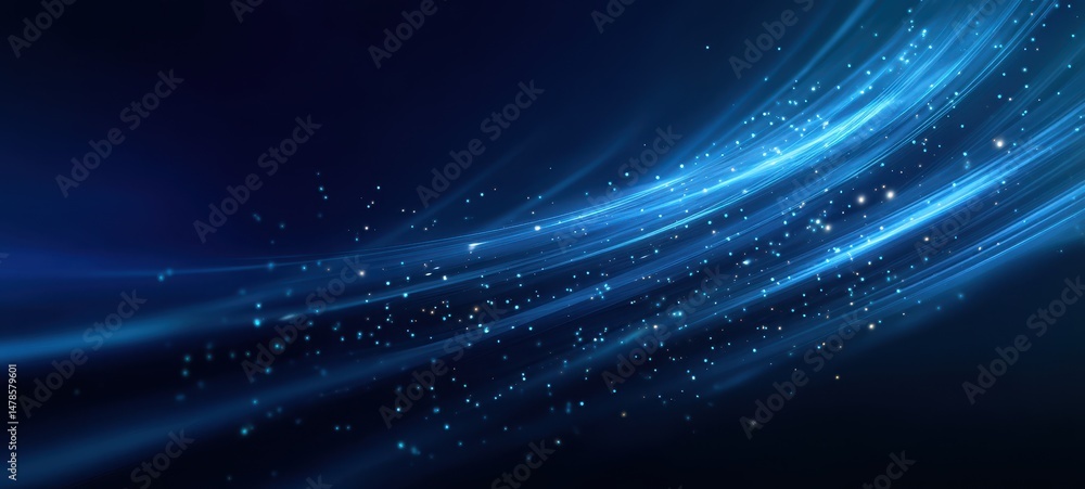 Poster abstract design with light blue streaks and particles.