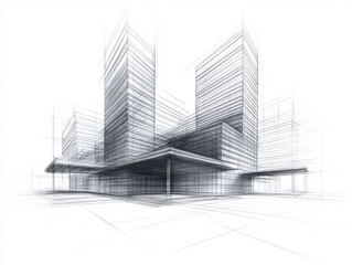 Fototapeta premium Modern Architecture building construction perspective design, building sketch line drawing on white background