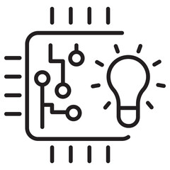 Vector illustration of processor with lightbulb in linear style suitable for ai icon
