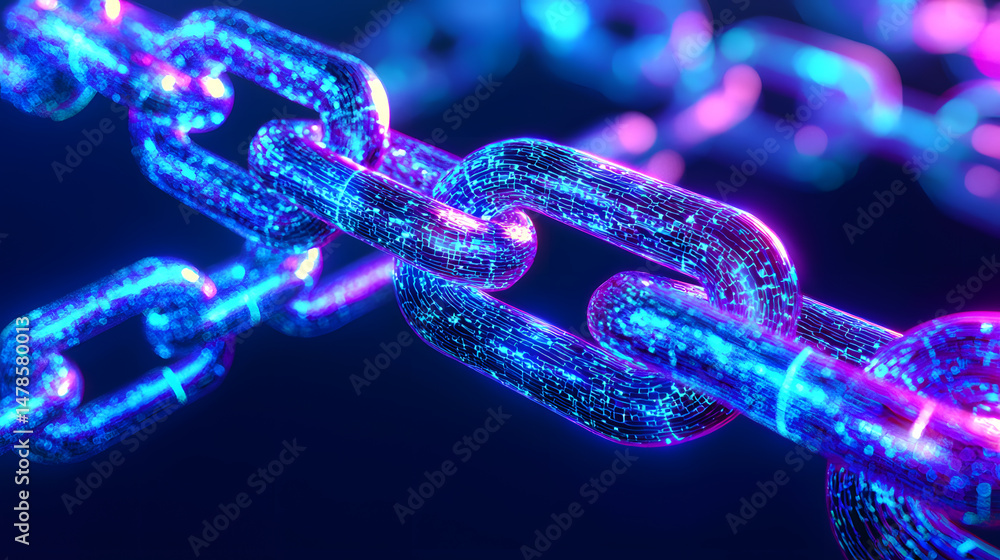 Poster illuminating blockchain connections virtual space graphic design futuristic environment close-up vie