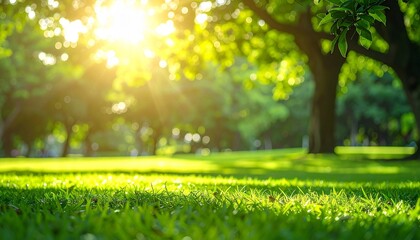Vibrant Blur Park with Radiant Green Textures and Cinematic Nature Shine for Outdoor Background