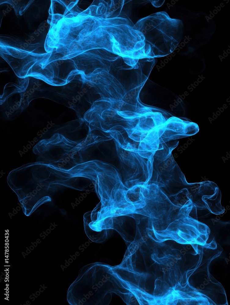 Poster abstract blue smoke flowing against black background artistic rendering ethereal effect design eleme