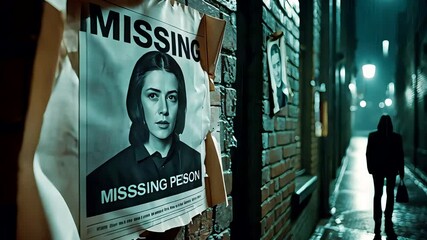 Missing Person Poster on Brick Wall in Dark Alley