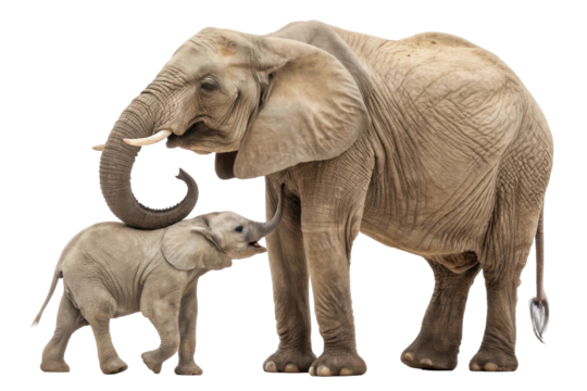 Two Elephants Embracing in a Gentle Moment of Affection Against a Transparent Background