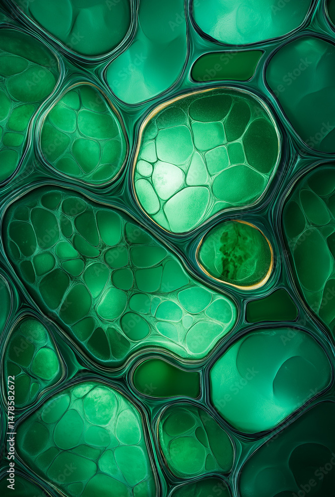 Poster high-resolution abstract green pattern resembling microscopic medical image of cells and organic mat