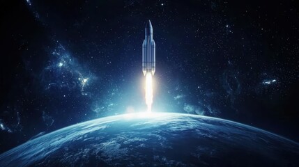 Animated icon of a rocket launching into space