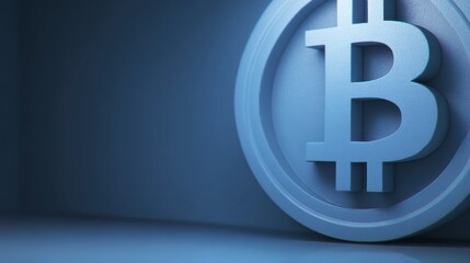 Obraz premium Minimalist Blue Bitcoin Cryptocurrency Symbol Digital Currency Finance Background