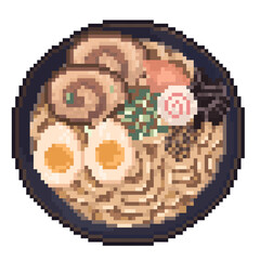 Pixel Art Ramen with noodle, egg, and pork.