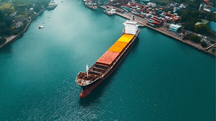 Aerial View of Cargo Ship at Seaport  Global Trade  Logistics  Shipping