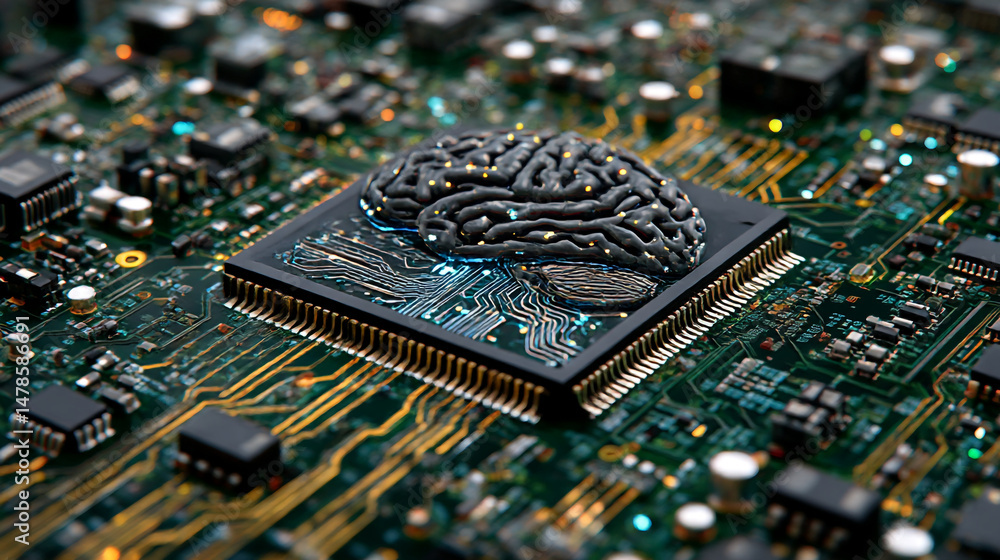 Poster artificial intelligence brain on circuit board ai technology neural network machine learning concept