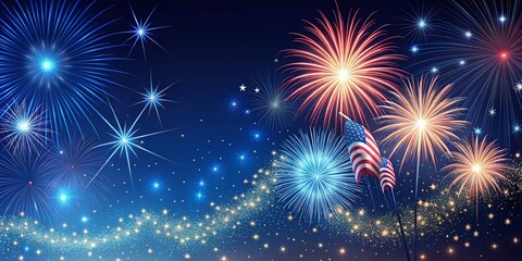 Fototapeta premium Minimalist Independence Day Night Sky Fireworks Illustration Texture