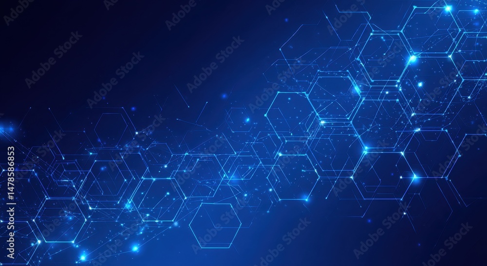 Aufkleber abstract digital network design with glowing hexagons.