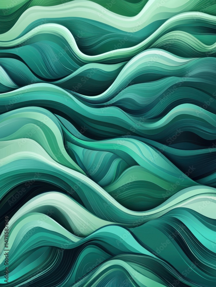 Poster abstract teal waves flowing in layered pattern artistic digital rendering close up background wallpa