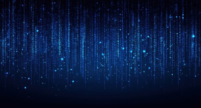 Digitally rendered cascading binary code pattern.