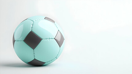 Fototapeta premium Light Blue Soccer Ball With Gray Stitching On White Background