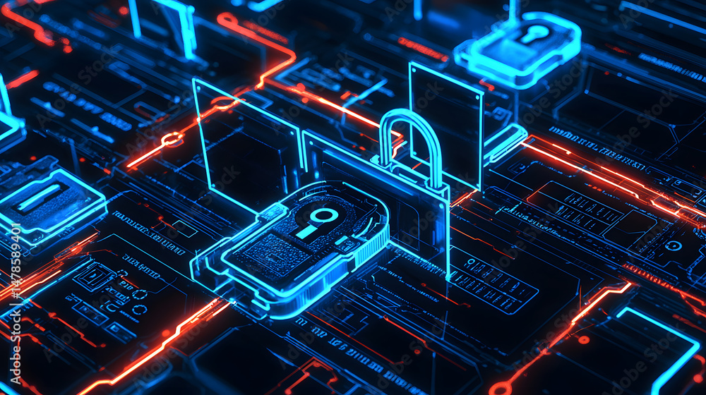 Aufkleber enhancing cybersecurity digital locks and firewalls virtual space infographic tech environment secur