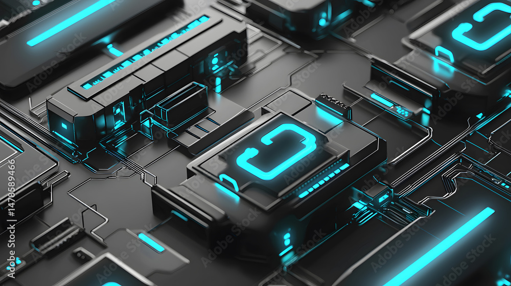 Poster implementing cybersecurity measures digital locks and firewalls in modern networks