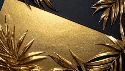 Golden leaves and black background create striking contrast, evoking sense of luxury and elegance. arrangement of leaves adds dramatic flair to composition