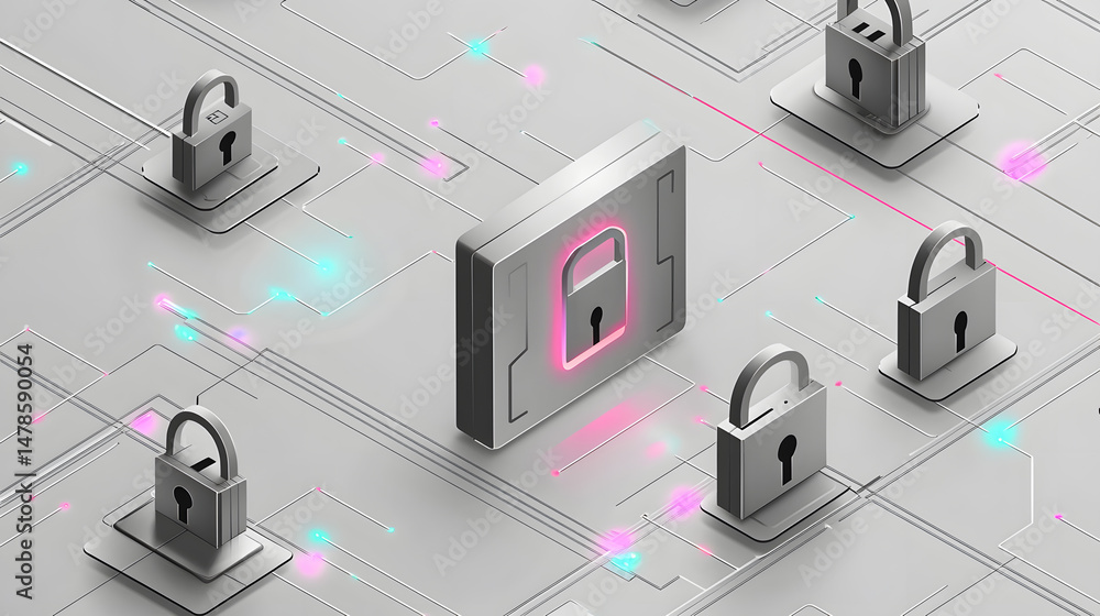 Aufkleber enhancing cybersecurity protecting digital assets with locks and firewalls in the virtual landscape