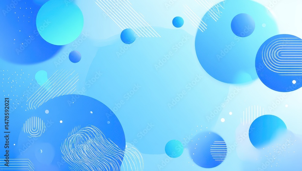 Poster light blue abstract design with circles and lines.