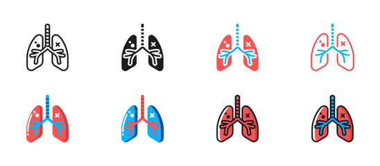 Lung disease icon showing unhealthy lungs, suitable for medical, respiratory illness, asthma, pneumonia, lung infection, and healthcare illustrations.