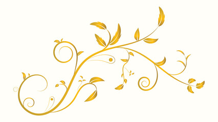 Ornamental golden floral swirl artwork featuring leaves and curls on a clean light background