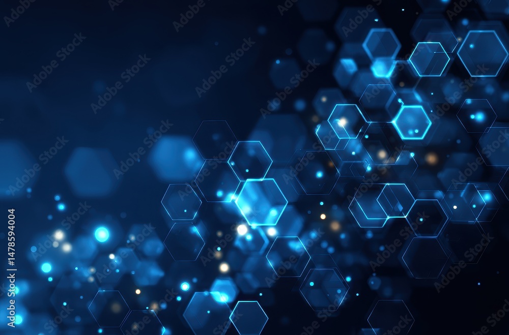 Poster abstract digital backdrop featuring many glowing hexagons.