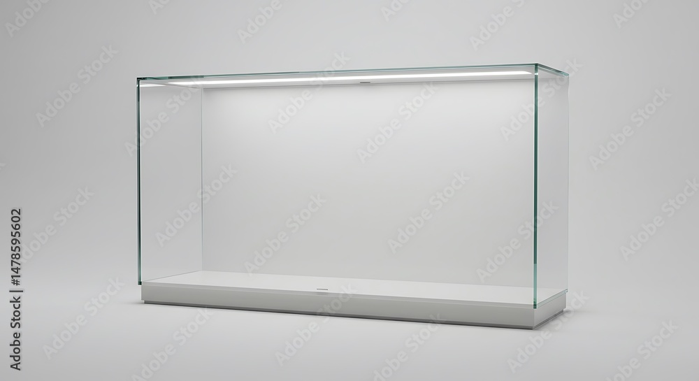 Poster empty illuminated glass showcase with mock up place on white wall background. 3d rendering